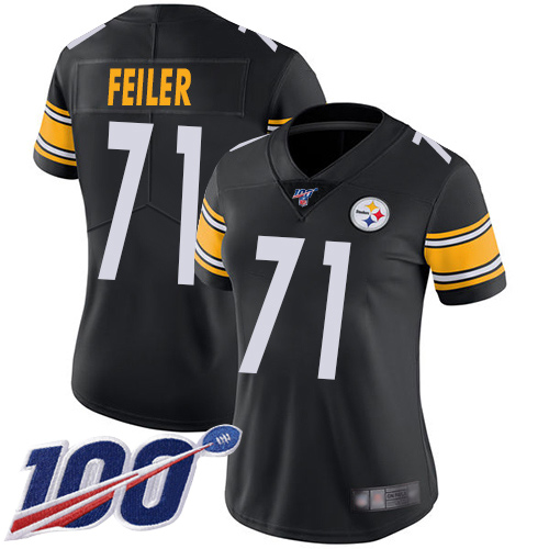 Women Pittsburgh Steelers Football 71 Limited Black Matt Feiler Home 100th Season Vapor Untouchable Nike NFL Jersey